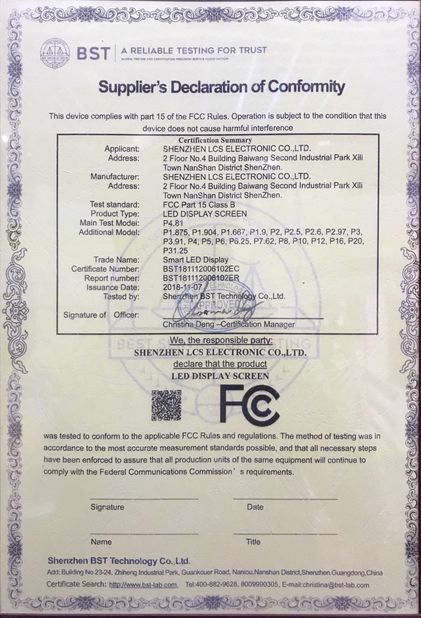 China Shenzhen LCS Display Technology Company., Ltd certificaciones